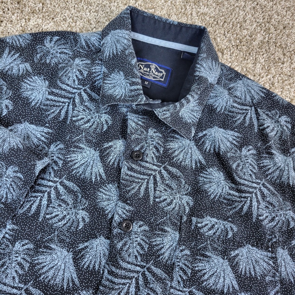 Nat Nast Luxury Originals Mens Medium‎ Black Blue Floral Button Up SS Silk